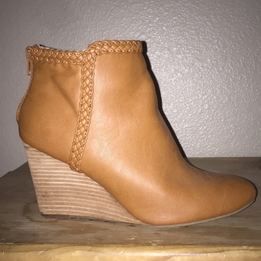 Charming Charlie Camel Wedge Booties